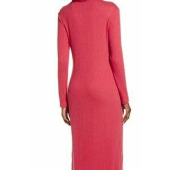 All in Favor Ribbed Turtleneck Midi Sweater Dress Side Slit Deep Claret Small - Picture 2 of 3